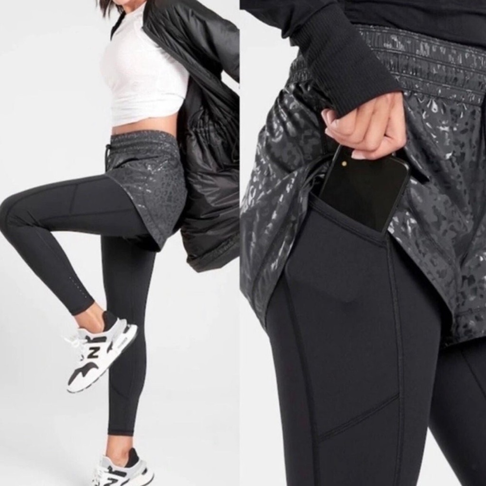 Athleta Rainier 2 in 1 Tight Women Shorts over Leggings Black large Tall